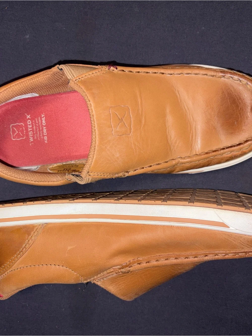 Twisted X Men's Slip-On Leather Loafers in Tan with Red Insole